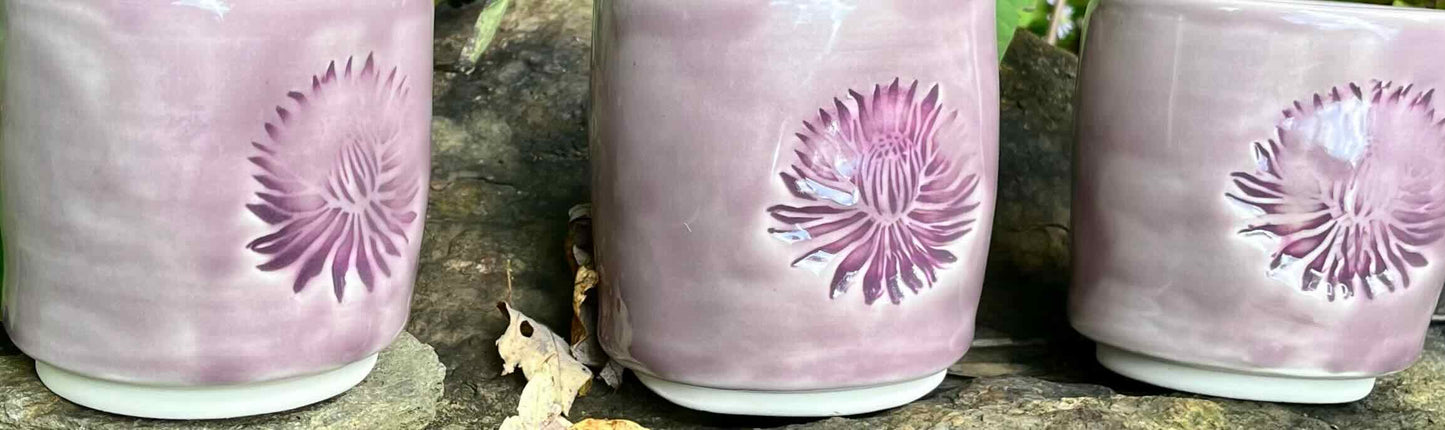 Set of Three Purple Chrysanthemum Cups