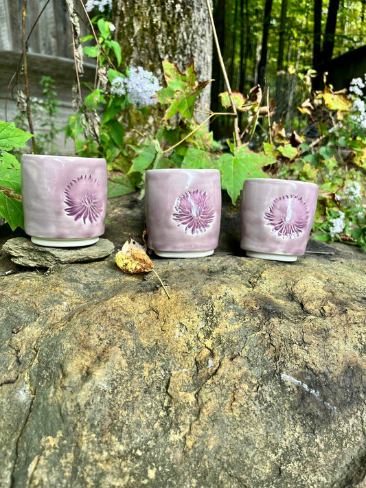 Set of Three Purple Chrysanthemum Cups
