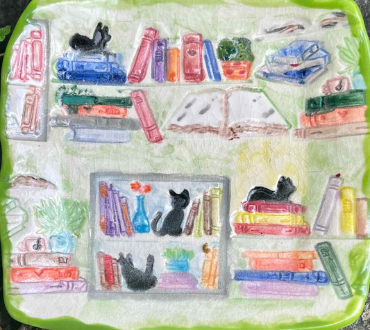 Small Square Dish with Book Nerd Cat