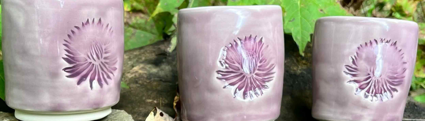 Set of Three Purple Chrysanthemum Cups