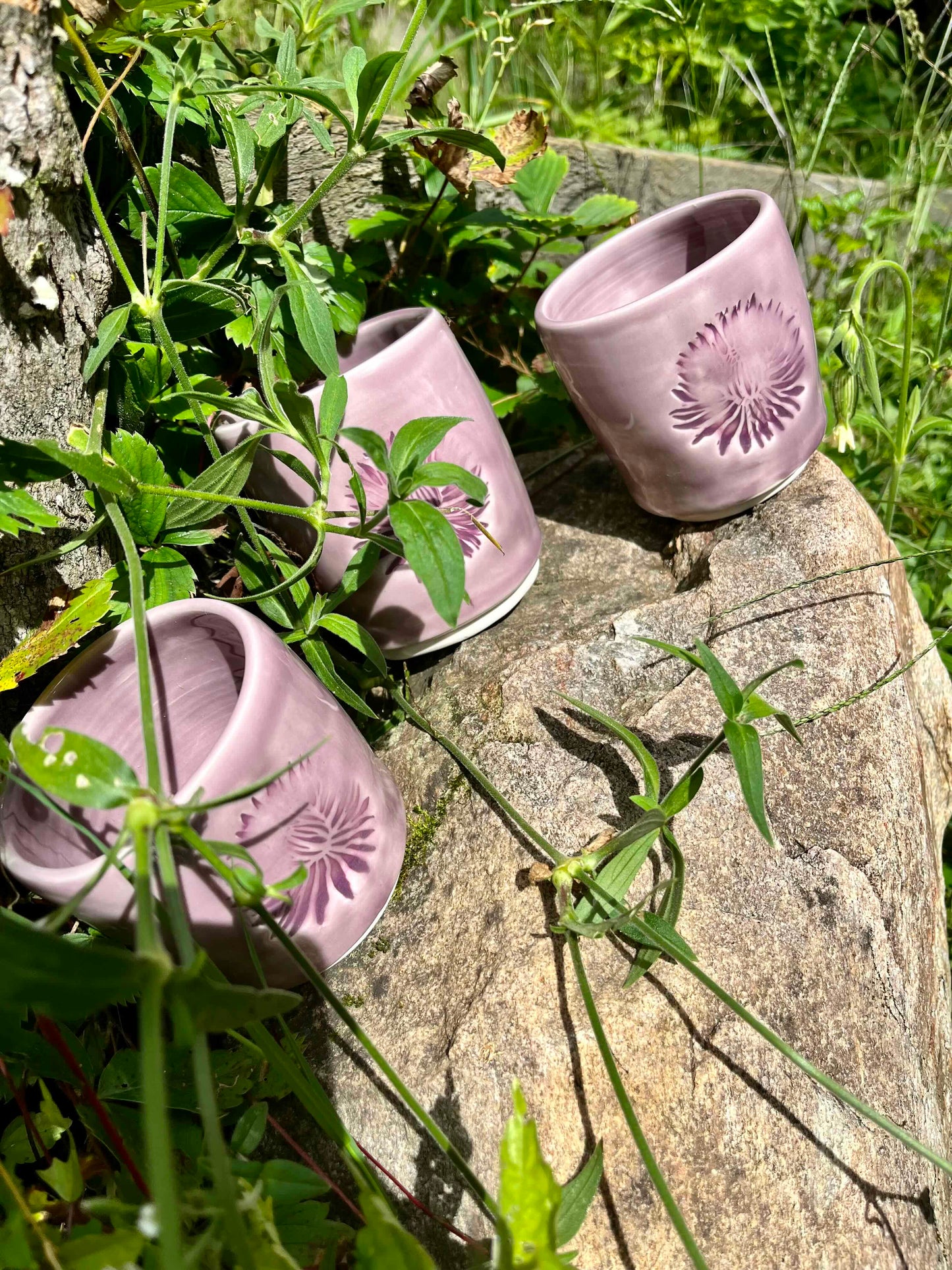 Set of Three Purple Chrysanthemum Cups