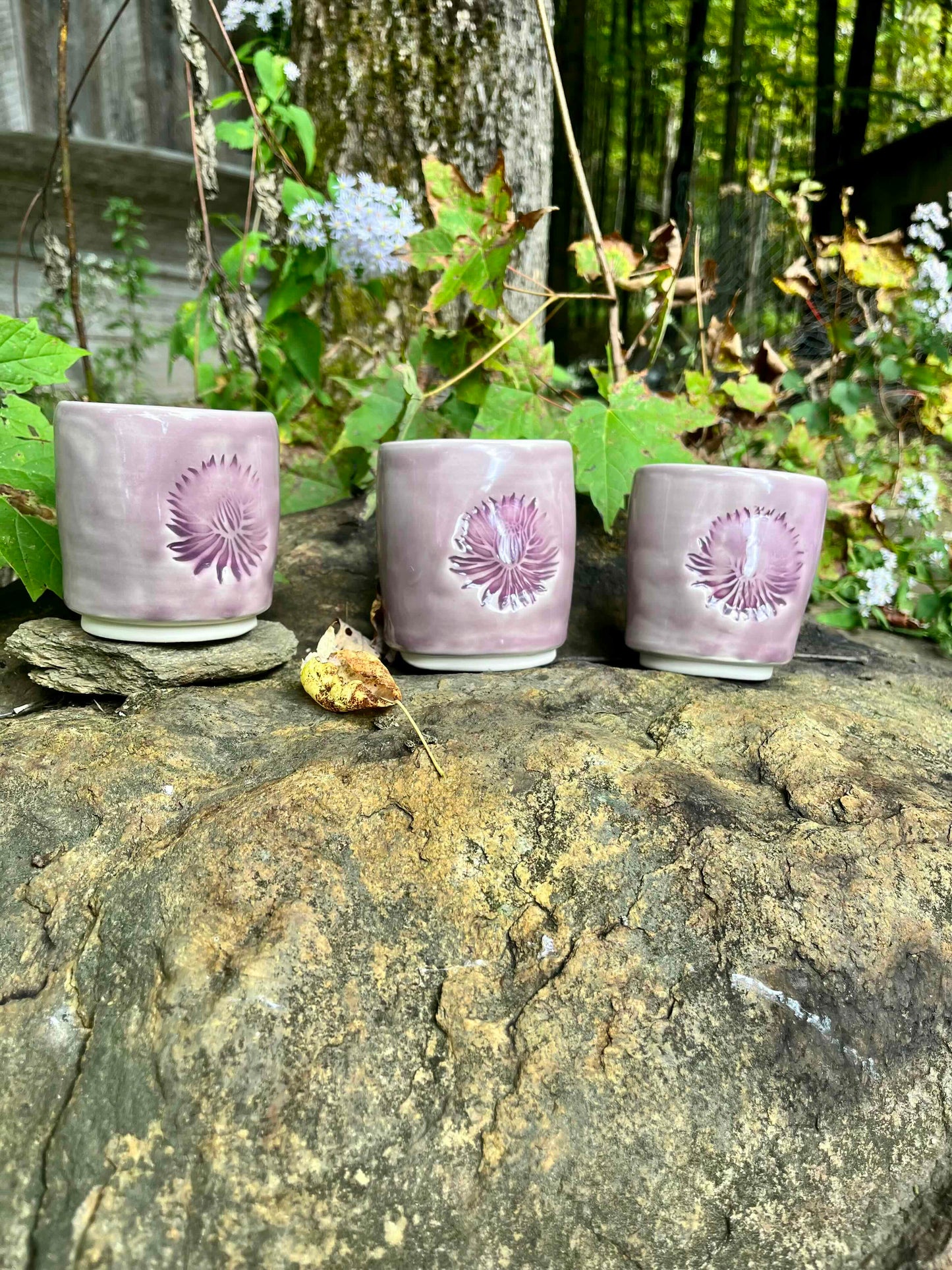Set of Three Purple Chrysanthemum Cups